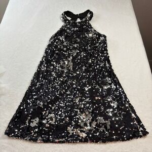 Speechless Sequin Dress Womens XS Black Good Halter Neck Open Back Mini Sparkly